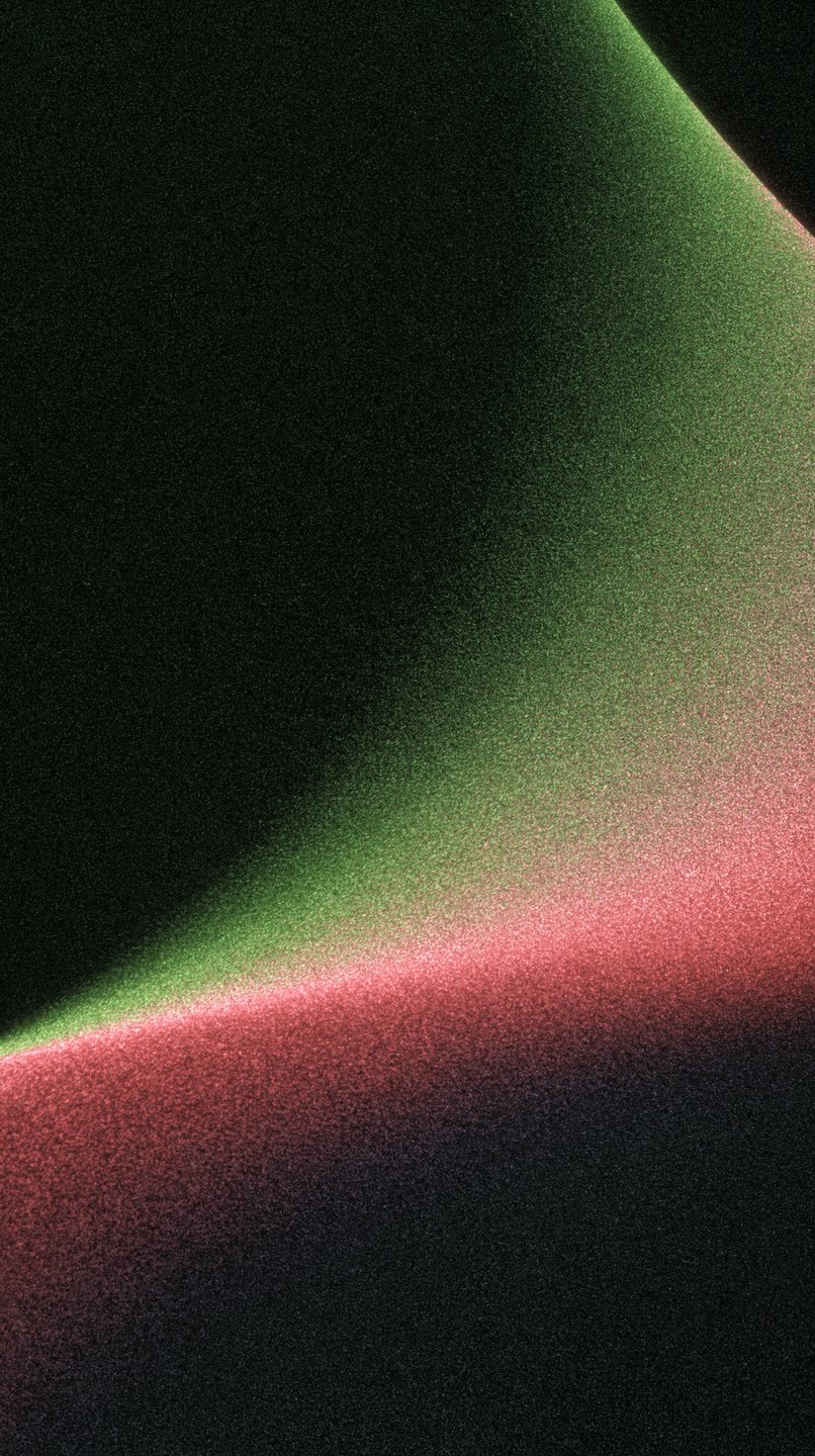 Textured abstract gradient curve with green and pink light sweeping diagonally across a dark grainy background.