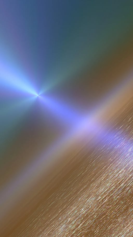 Abstract diagonal composition featuring a bright blue lens flare over a brushed bronze metallic surface.