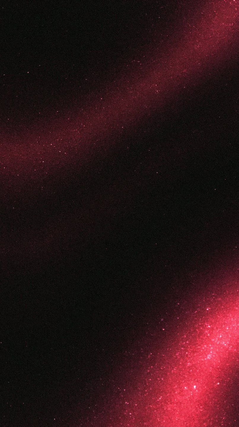 Sparkling crimson glitter sweeps diagonally across a dark, heavily textured black background with cosmic dust effects.