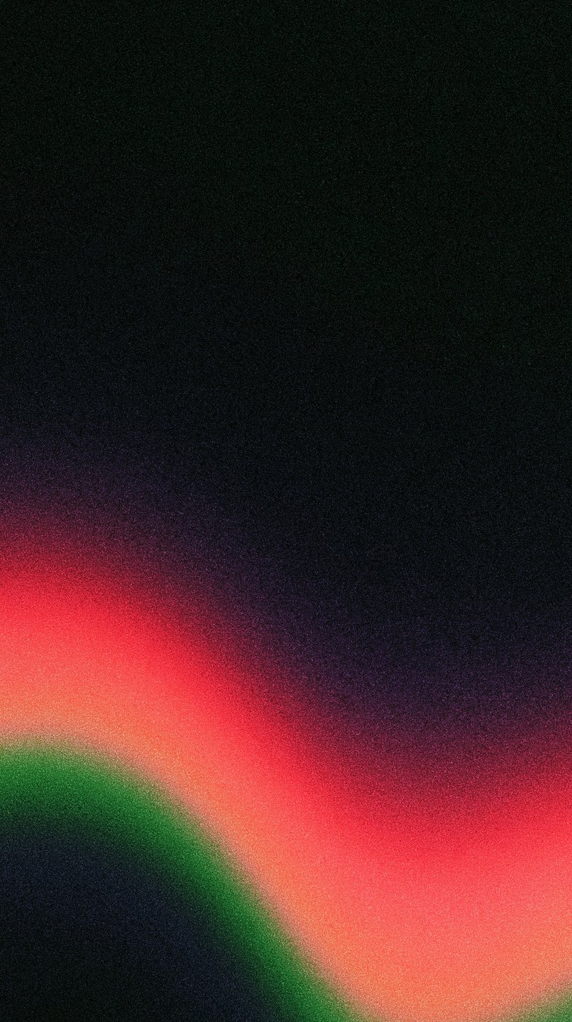 Vibrant red and green grainy gradient wave flowing horizontally across a heavily textured dark black background.