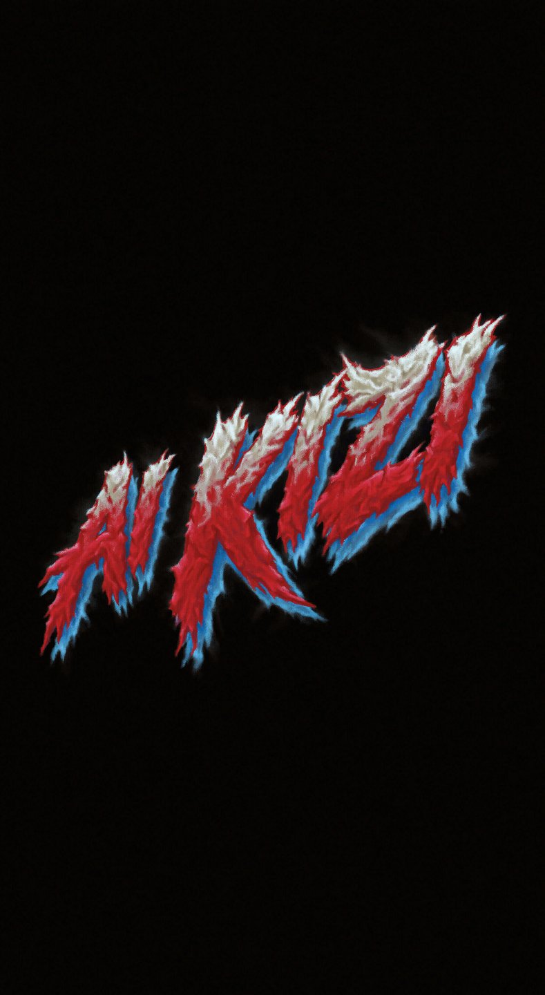 Stylized, jagged red typography with white highlights and cyan drop shadows centered on a black background.