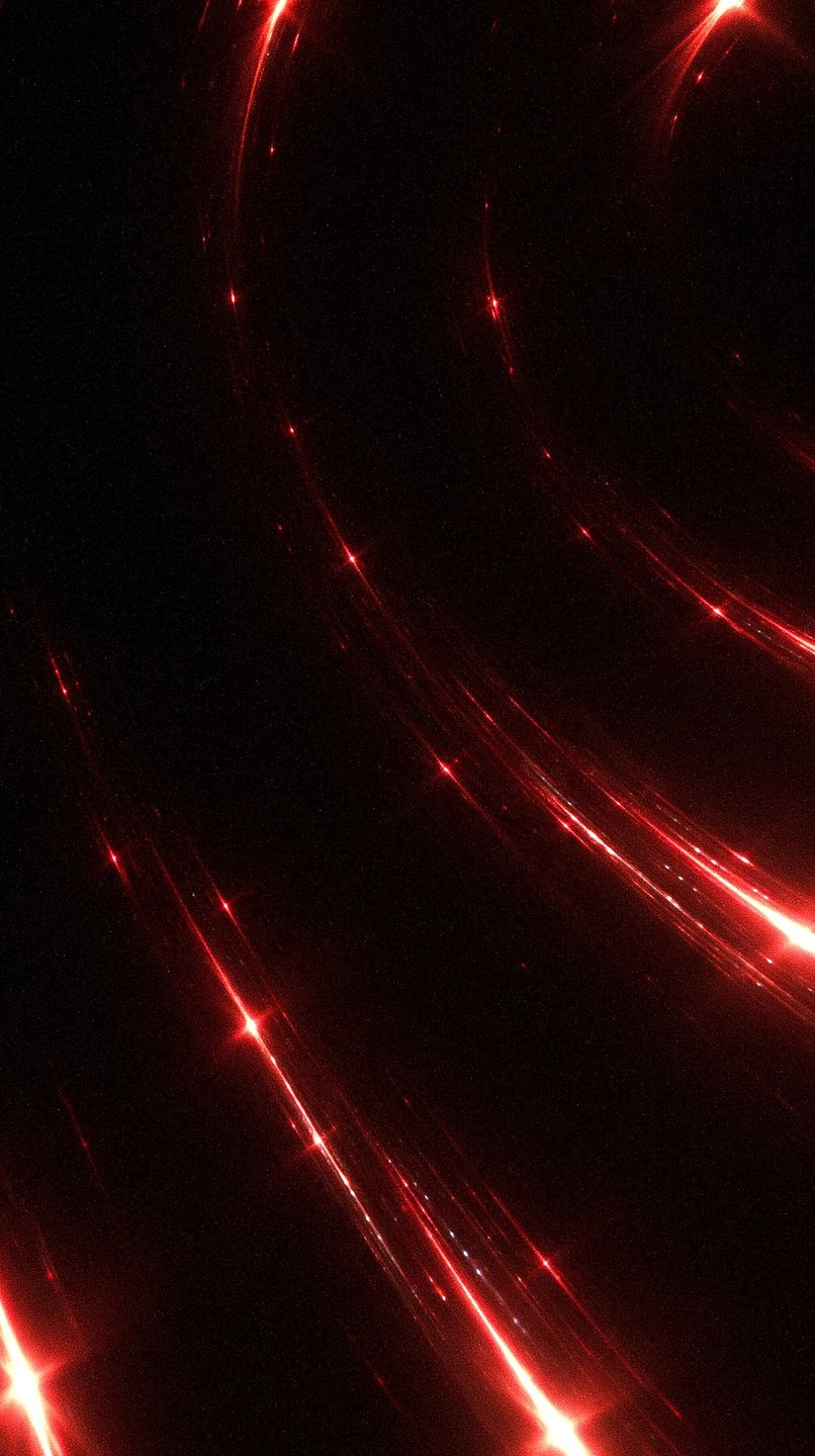 Red glowing light streaks sweep diagonally across a dark, textured background with subtle star-like speckles.