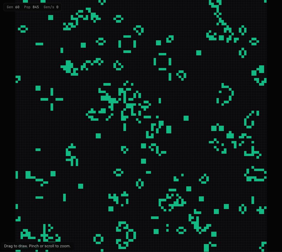 Mint-green blocks, rings and short lines on a dark grid with thin grid lines
