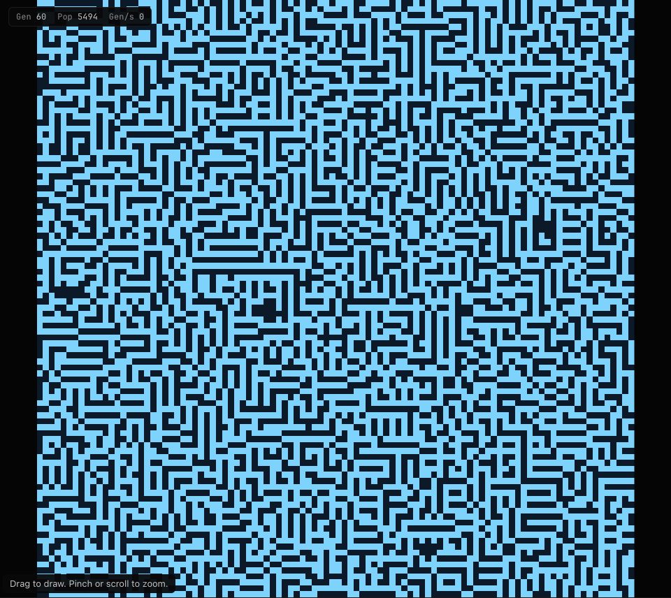 Pale blue corridors winding like a maze across a dark blue grid