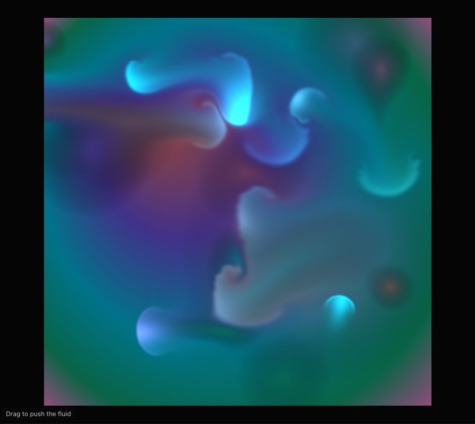 Teal, violet and blue colours of the sample picture swirled like dye in water