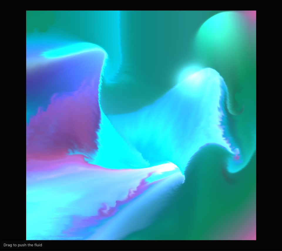 The colours of the sample picture wound into sweeping cyan, violet and green curls