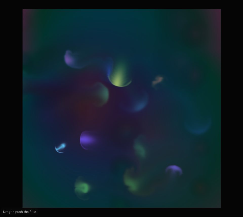Small drops of green, violet, pink and teal over a dim copy of the sample picture
