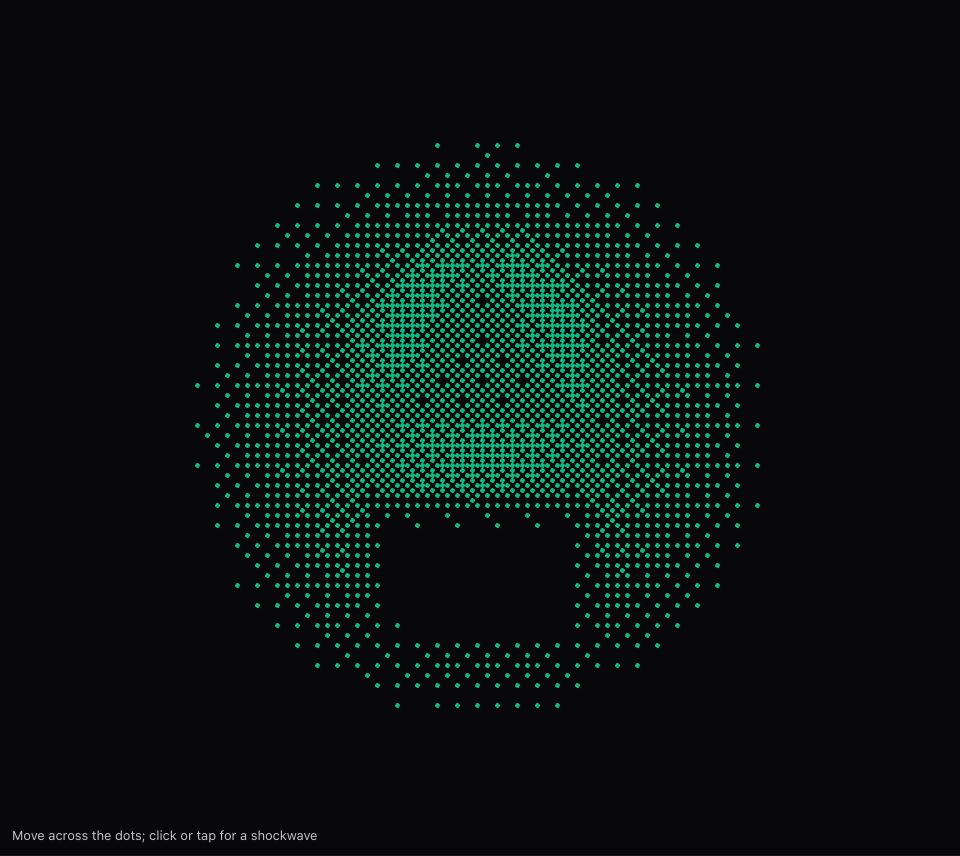 Mint green dots in a round glow, with regular crosshatch patches in the middle and an empty box below