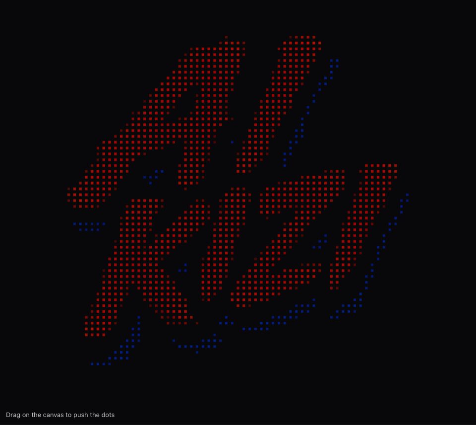 The AIKIZI logo drawn as rows of red square dots with a blue square-dot shadow on a dark frame