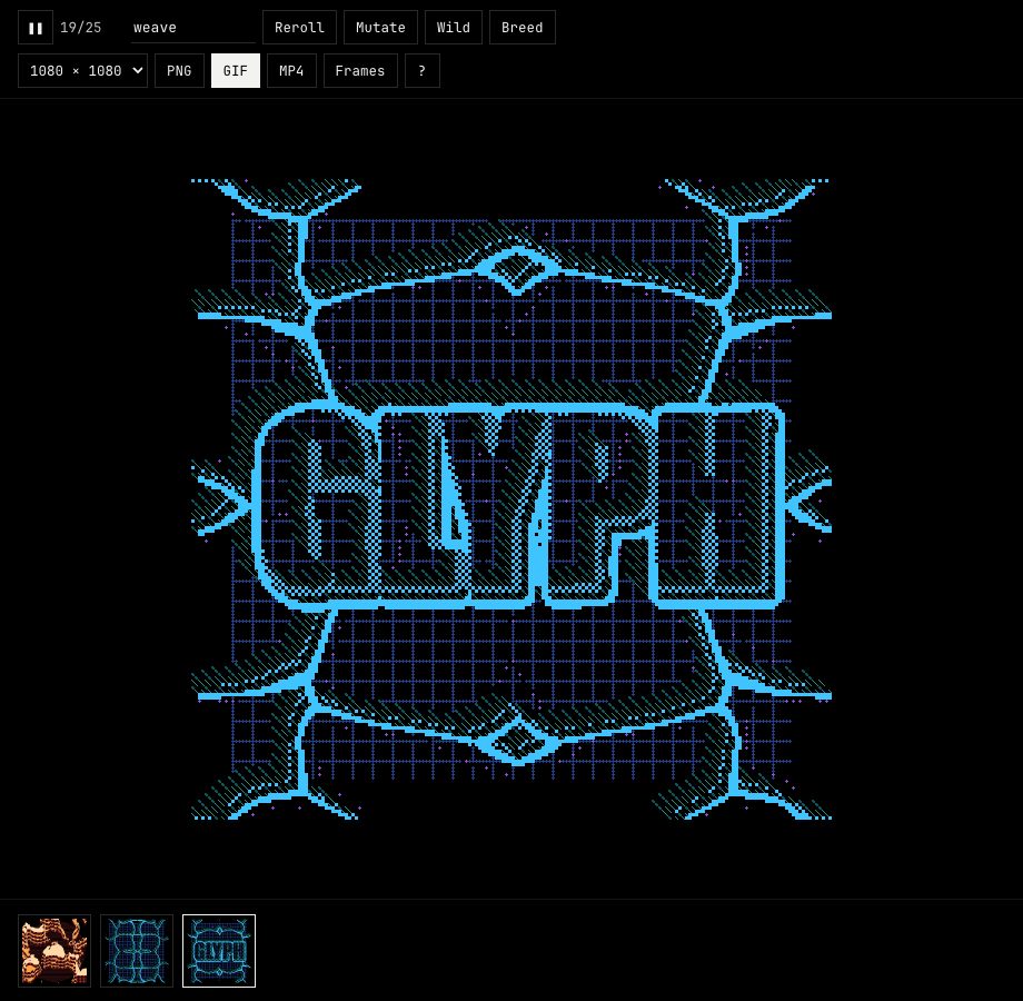 The word GLYPH cut out of a stepped blue plate over a cell field