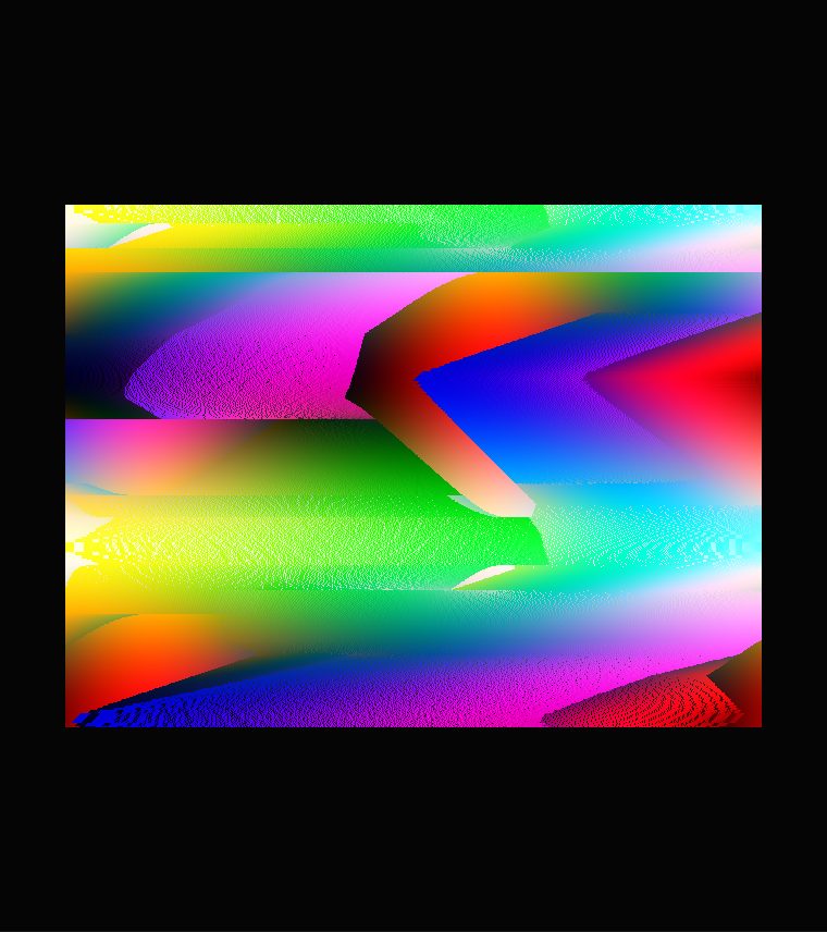 Waves of colour broken into horizontal streaks and slabs of yellow, green, blue, violet and red