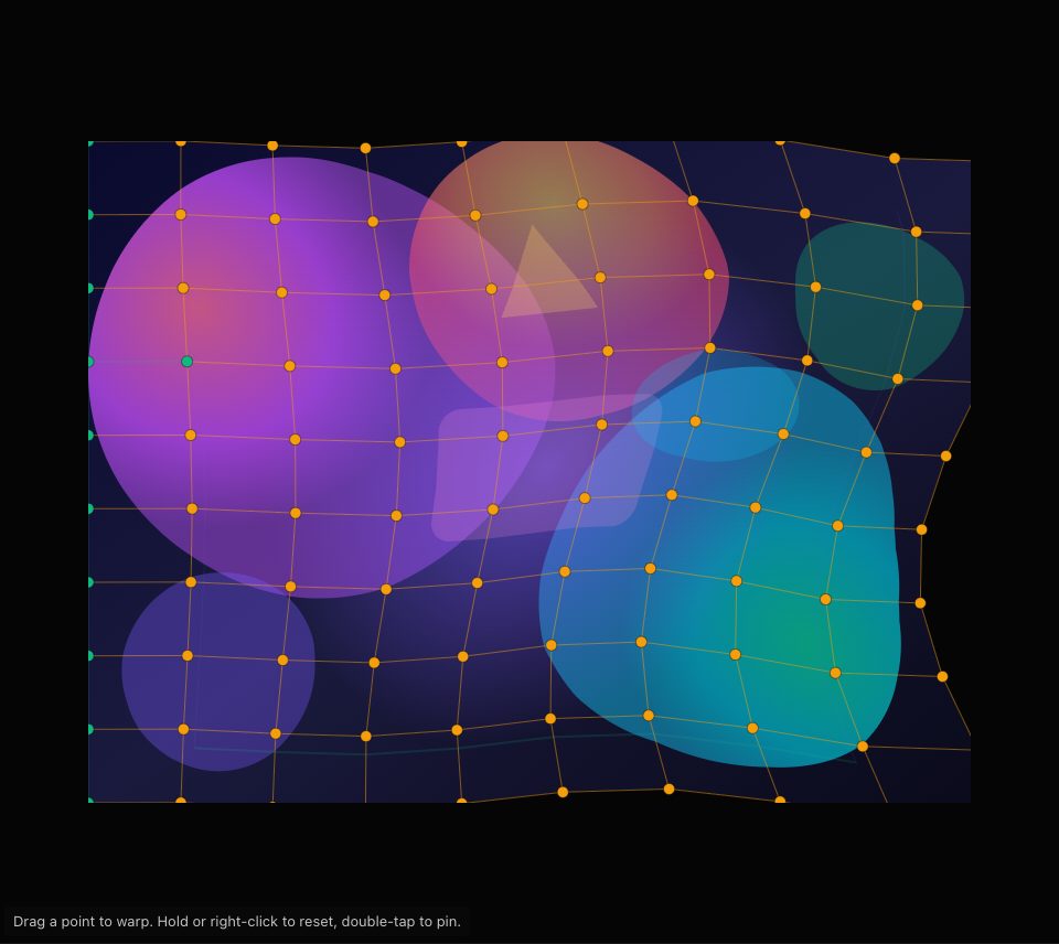 The sample picture rippling like a flag, more on the right, under its moving grid