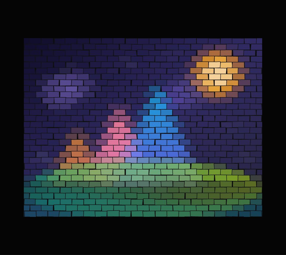The sample picture laid as a wall of slightly uneven flat-coloured bricks with dark lines between them
