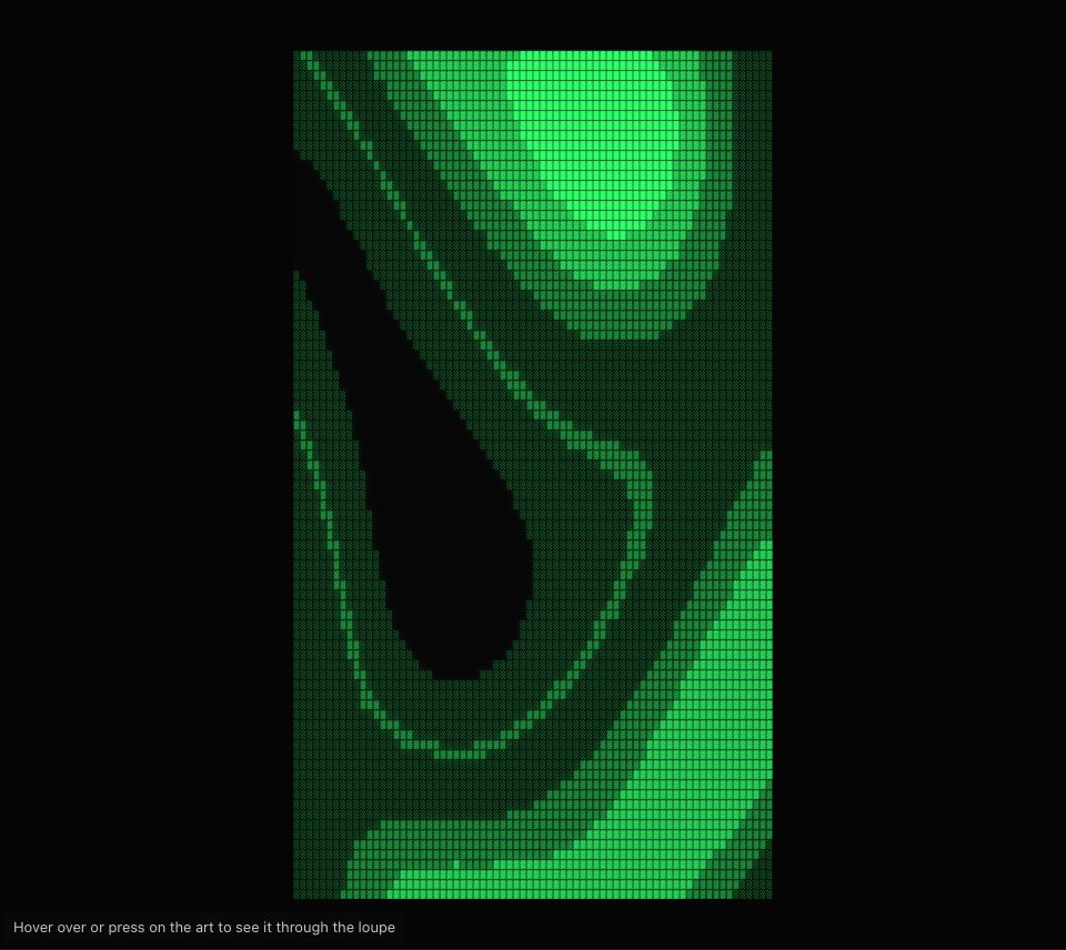 Flowing bands drawn in green block characters that glow on black