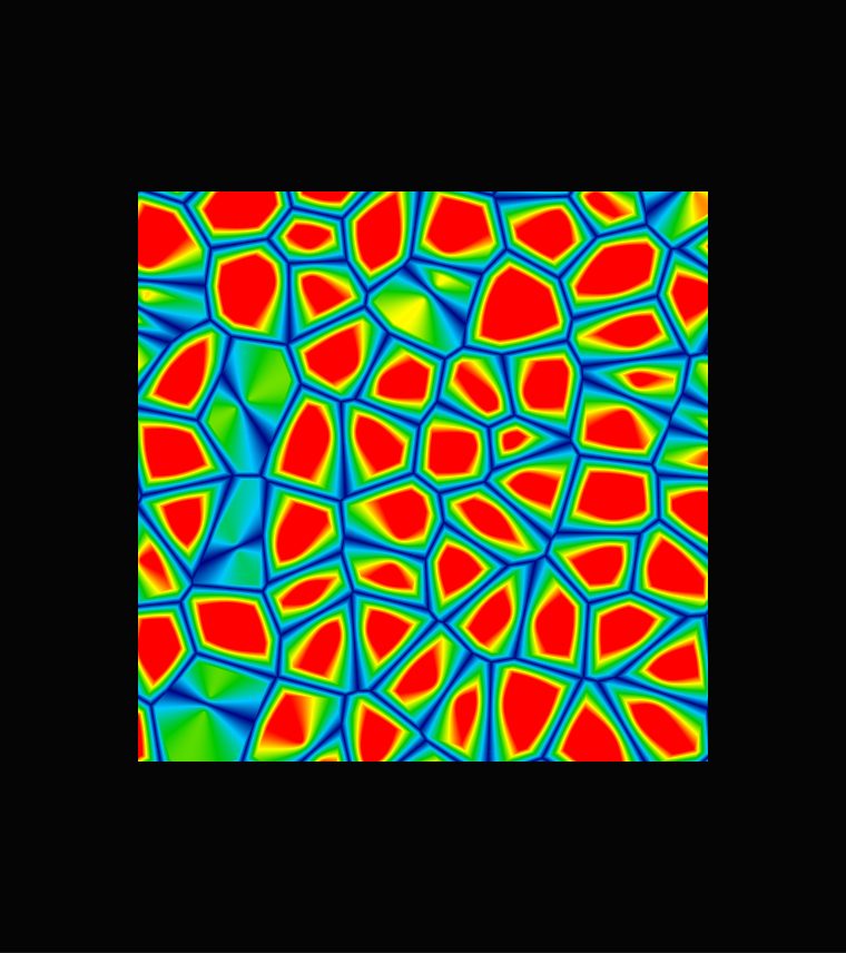 Red cells with blue and green edges, like a cracked heat map