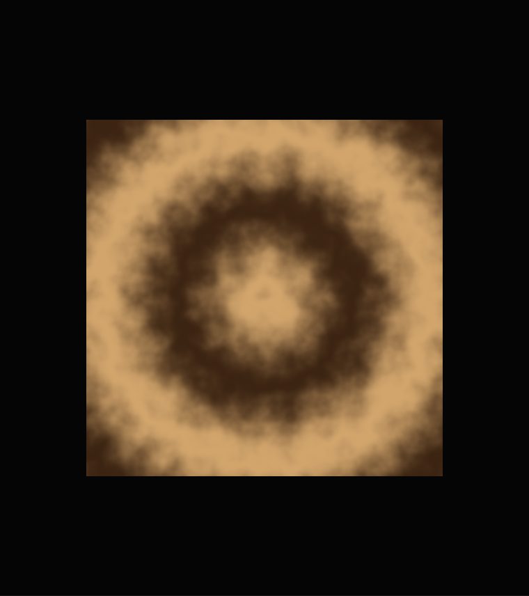 Light and dark brown rings around the centre, with rough edges