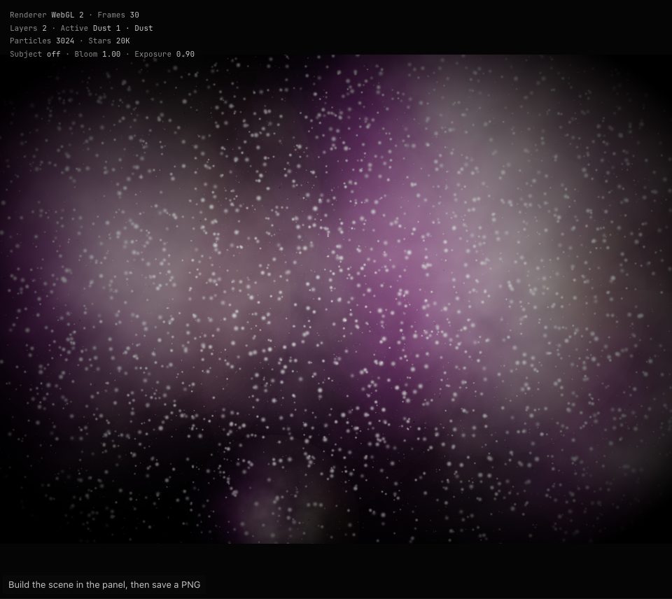 Soft violet and pale clouds with white specks of dust scattered in front