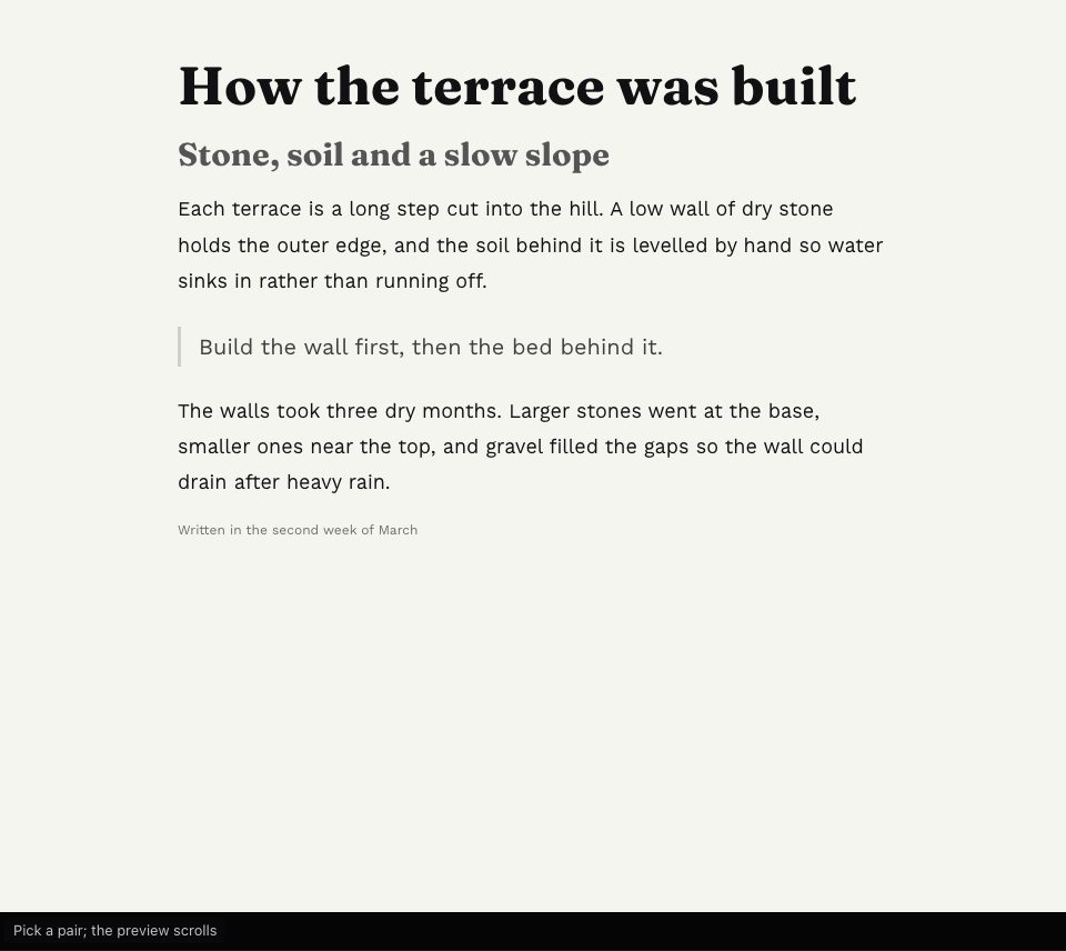 A dark serif article title and subheading over paragraphs and a quote on an off-white ground