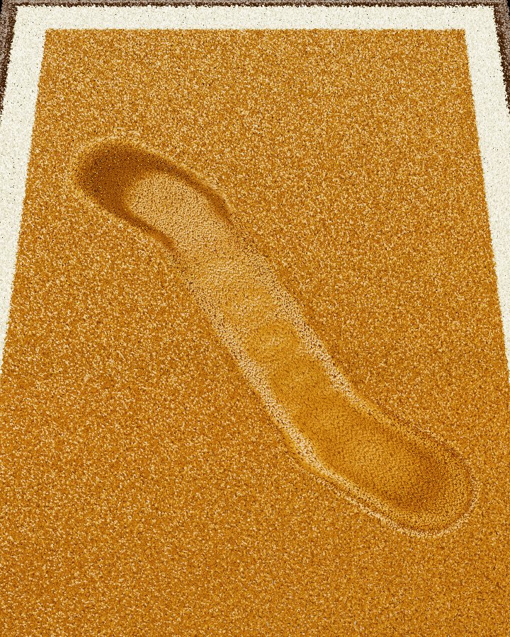 A curved combed path through the velvet pile