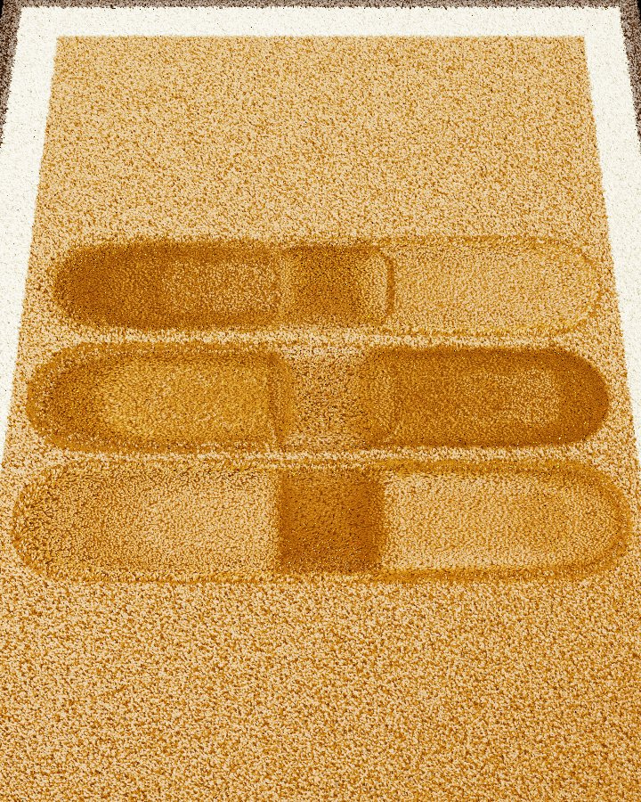 Three combed lines with a smoothed band erasing them in the middle