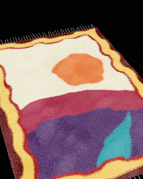 The picture rug seen close, with the pile visible