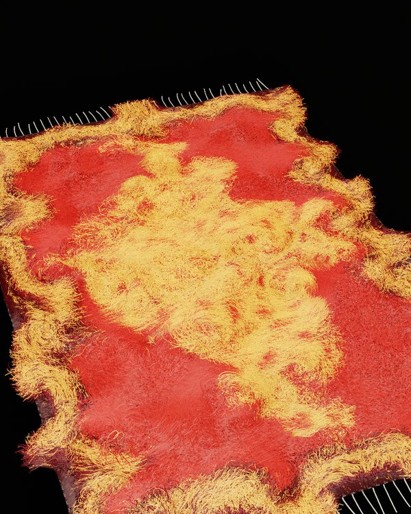 The same rug with long pile; the kolam blurs into shag