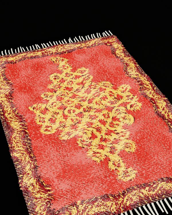 A rug with few knots; the cloth shows between sparse tufts