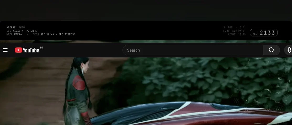A braided character stands beside a red futuristic vehicle in SAAKSHE’s green world.